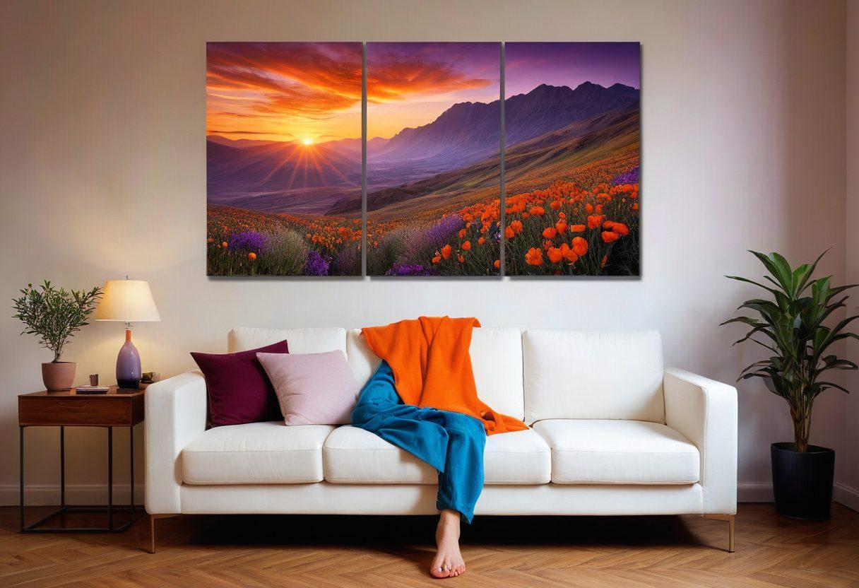 A split canvas featuring a stunning portrait on one side, showcasing soft lighting and intricate details, transitioning seamlessly into a breathtaking landscape with vibrant sunsets and dramatic mountains on the other side. The elements should blend harmoniously to illustrate the journey of photography from intimate portraits to expansive vistas. Include a camera and a photographer in the foreground, capturing the scene. super-realistic. vibrant colors. soft-focus background.